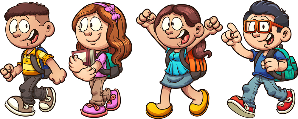 Vector graphic of young school kids